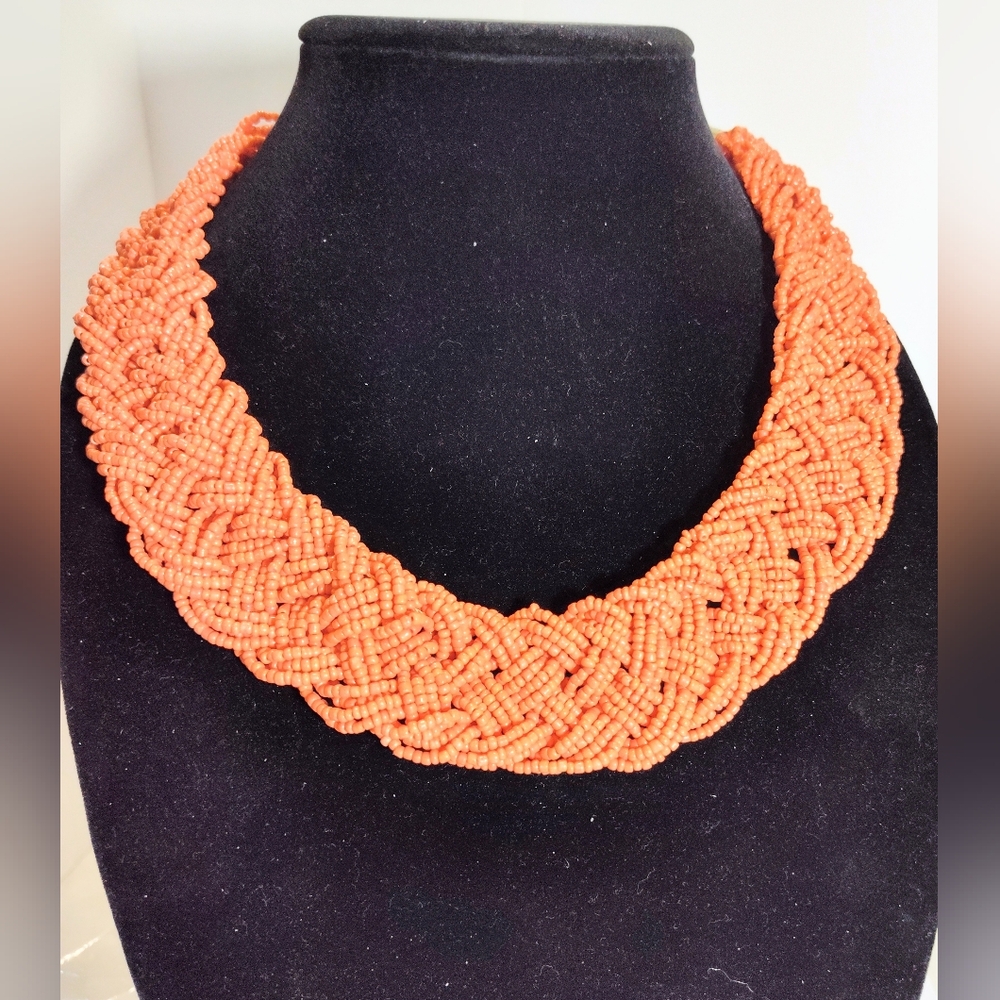 Elegant Orange Beaded Necklace Earring Set Nwot